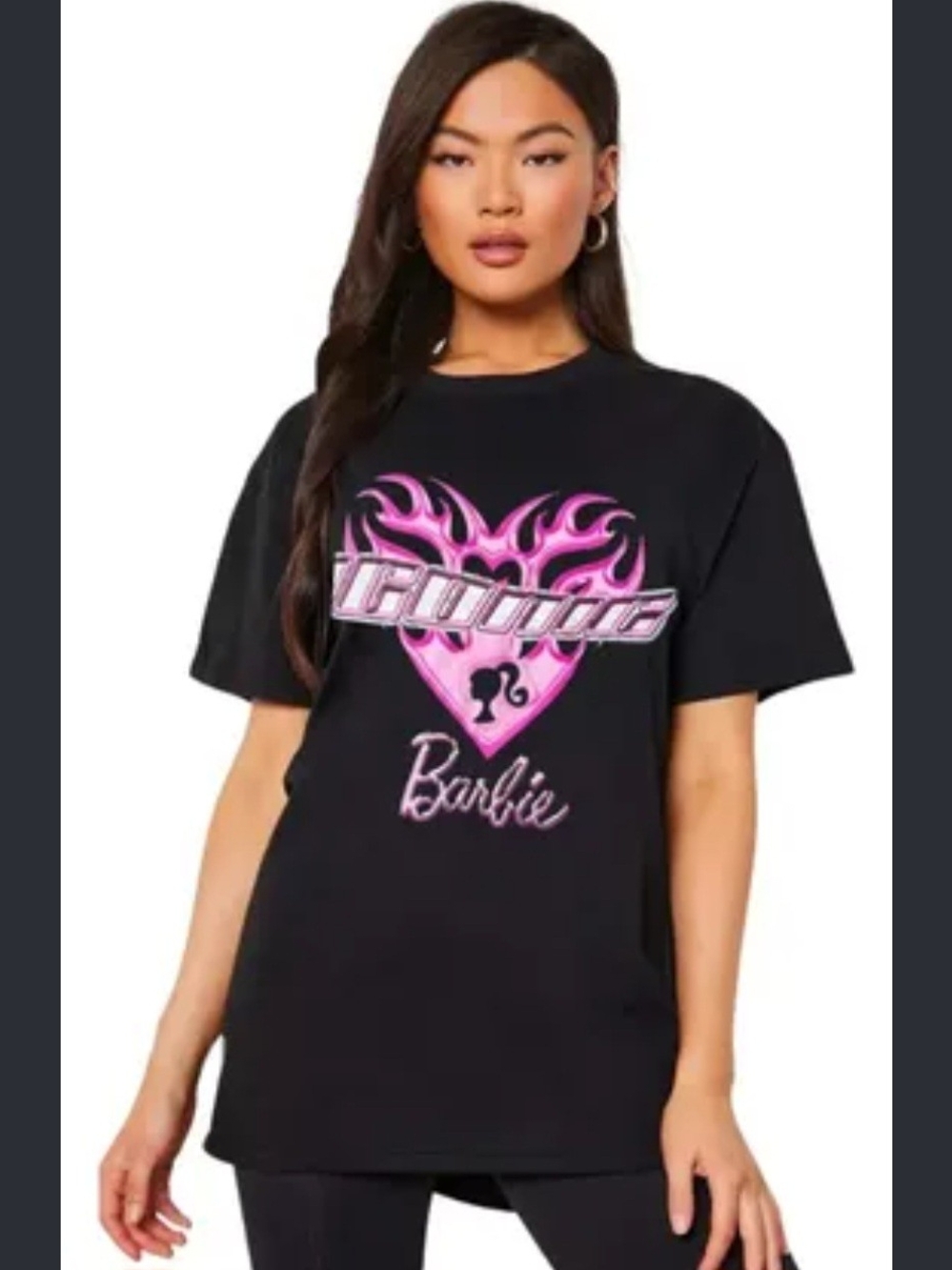 Barbie Black Tee with Pink Flame Heart Graphic